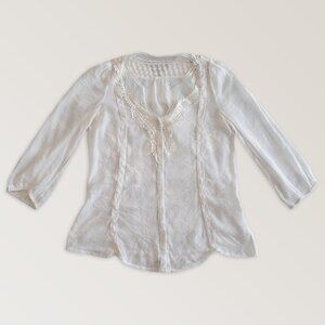 White Bohemian Mini Blouse Lace Rayon Blend Top Size XS
